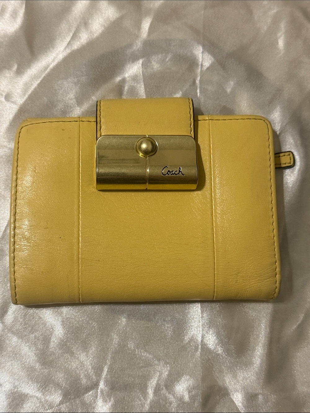 Coach Yellow Leather Wallet with Gold-Tone Push Lock